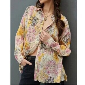 Anthropologie Pilcro and the Letterpress Smocked Buttondown Shirt Top XS